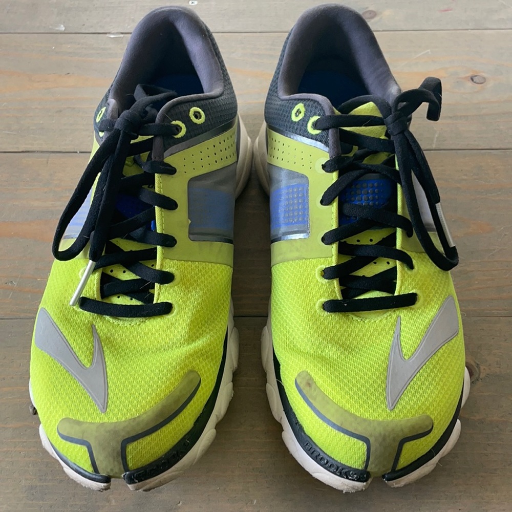 Neon yellow, black, and gray Brooks pureflow